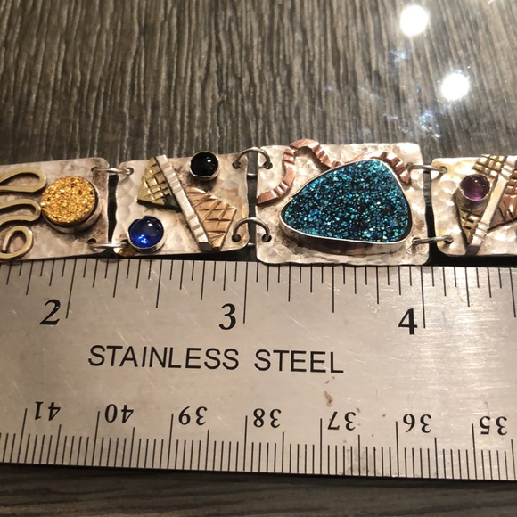 Sterling Silver Artisan Crafted Bracelet, Druzy & Mixed Metals - Picture 11 of 16